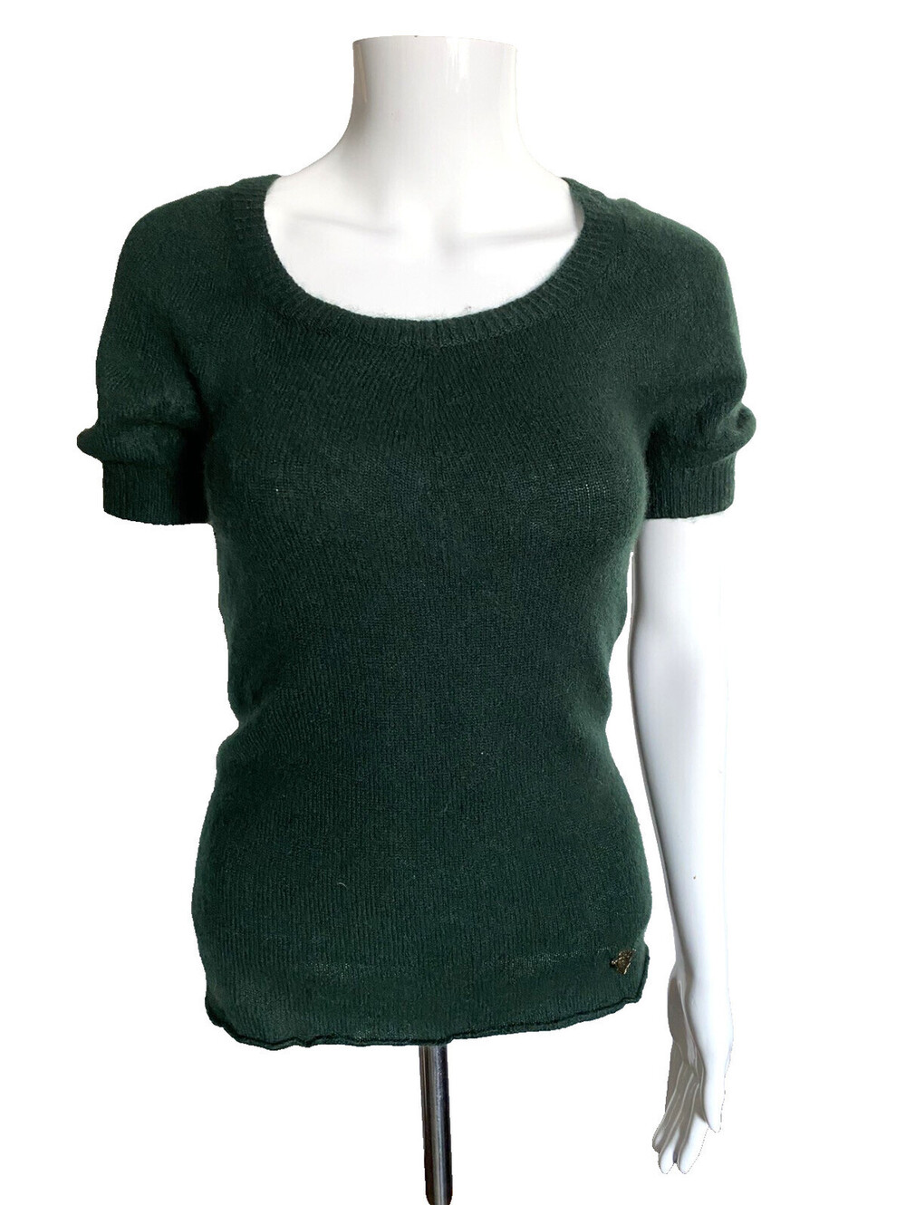 Vintage Gucci XS Cashmere Knit Forest Green Pullover Sweater Top GG Logo 2008